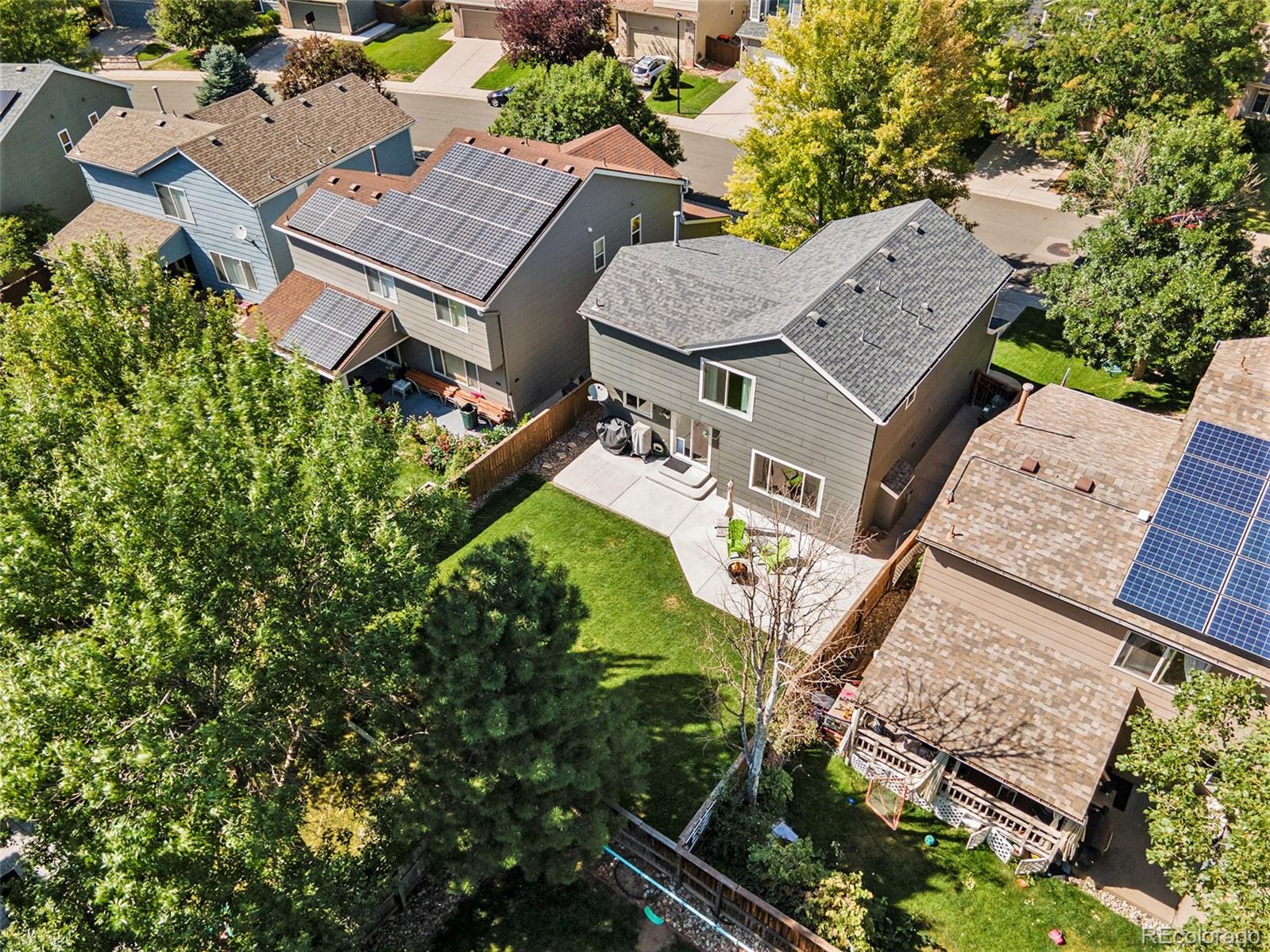 822 Timbervale Trail Highlands Ranch, CO 80129 - Photo 31 of 34 an aerial view of a house with garden space and street view