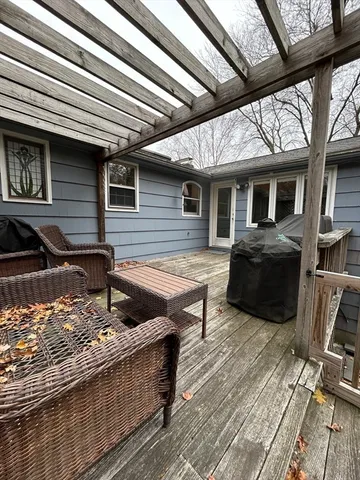 a backyard of a house with seating space