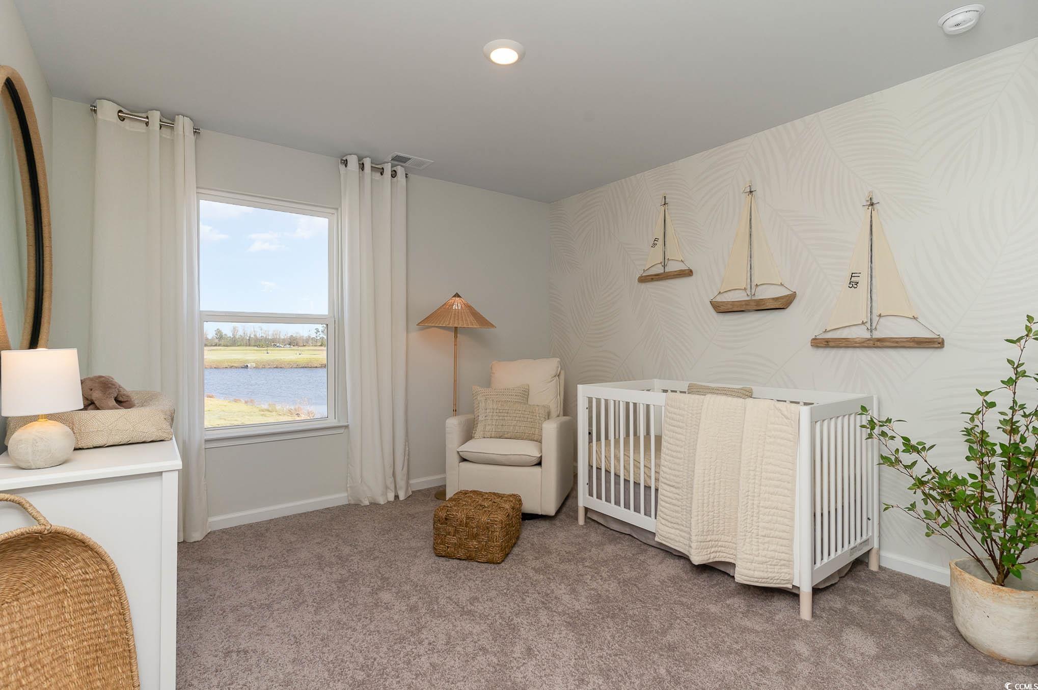 348 Rookroost Circle Conway, SC 29526 - Photo 23 of 27 Bedroom featuring a crib, a water view, and carpet