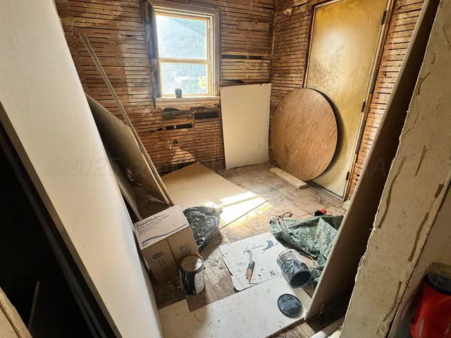 a bathroom with a shower and a toilet