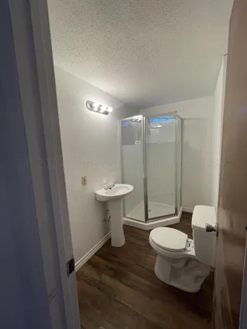 a bathroom with a sink toilet a mirror and shower