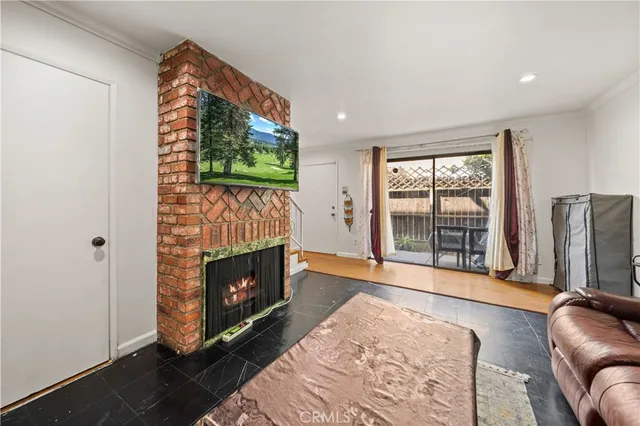 a living room with furniture window and a fireplace