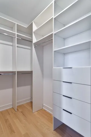 a view of an empty walk in closet