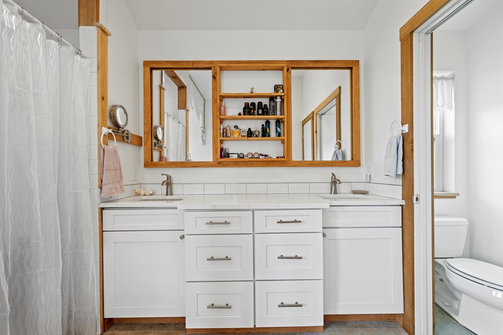 456 Colt Valley Road Fredericksburg, TX 78624 - Photo 23 of 46 a bathroom with a sink a toilet and a mirror