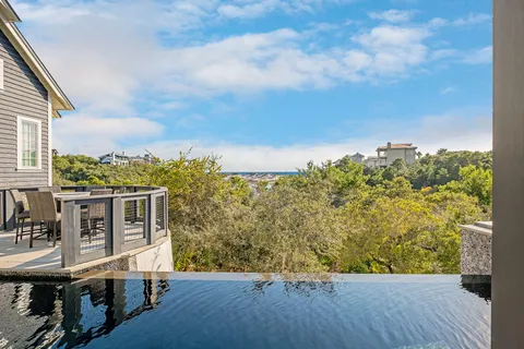 a balcony with hardwood