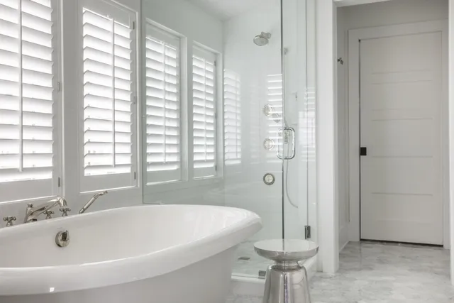 a view of a balcony with wooden floor