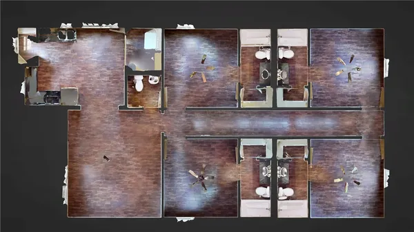 front view of a brick house with a small space