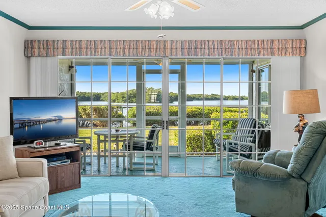 a living room with furniture a rug and a window