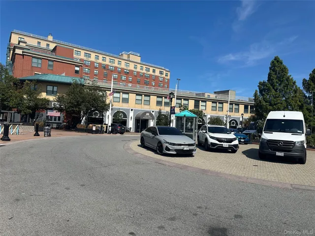 a view of a building with a garden