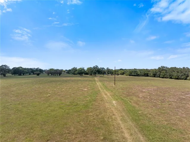 a view of a big yard with a house in the background
