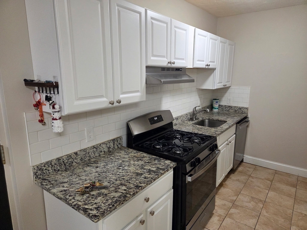 25 Ekman Street, Unit 13E Worcester, MA 01607 - Photo 5 of 10 a kitchen with stainless steel appliances granite countertop a sink stove and cabinets