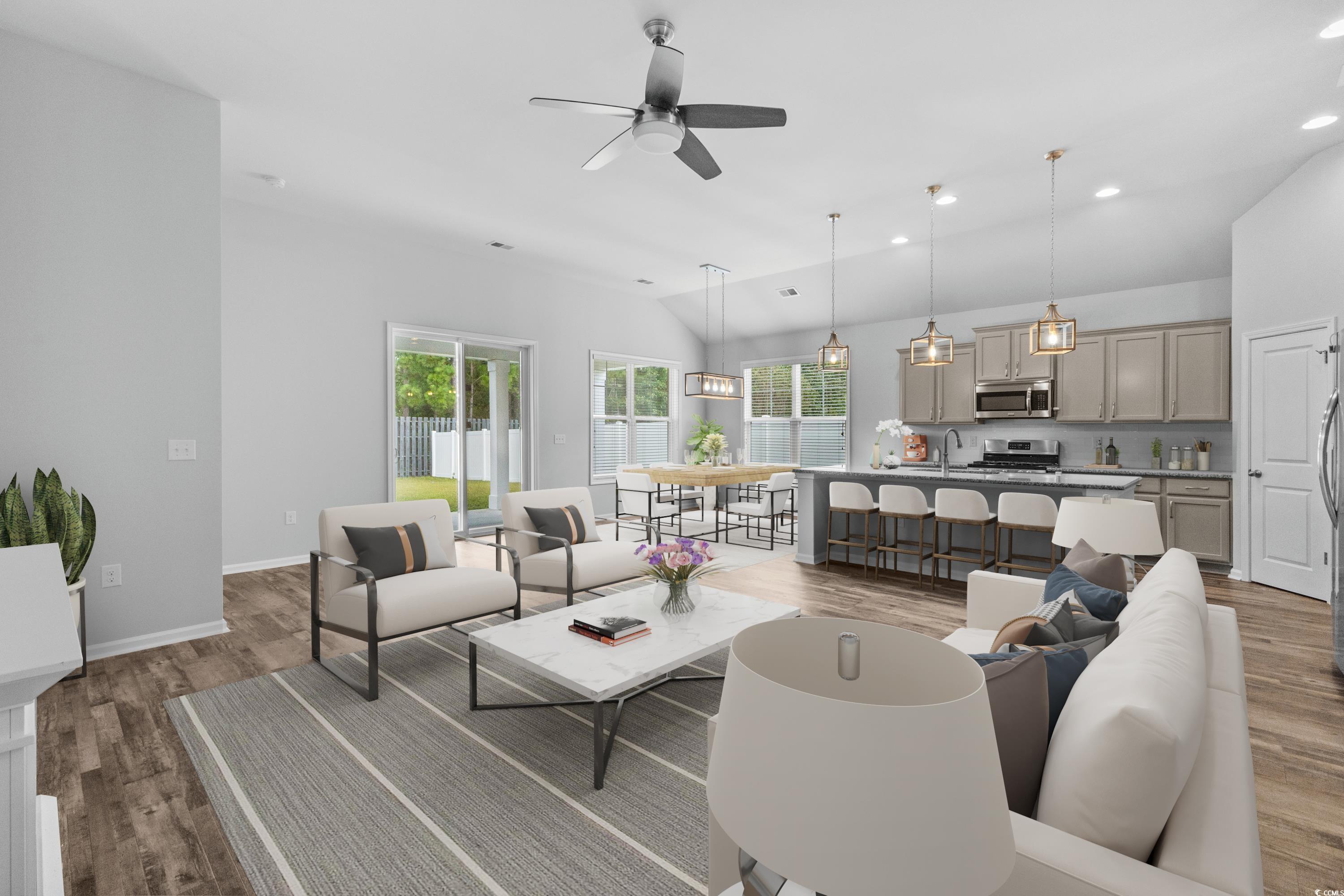 376 Firenze Loop Myrtle Beach, SC 29579 - Photo 10 of 40 Living room featuring vaulted ceiling, ceiling fan