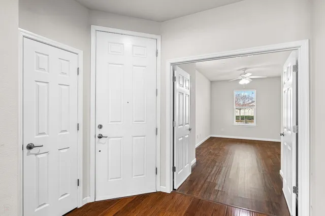 an aerial view of a swimming pool