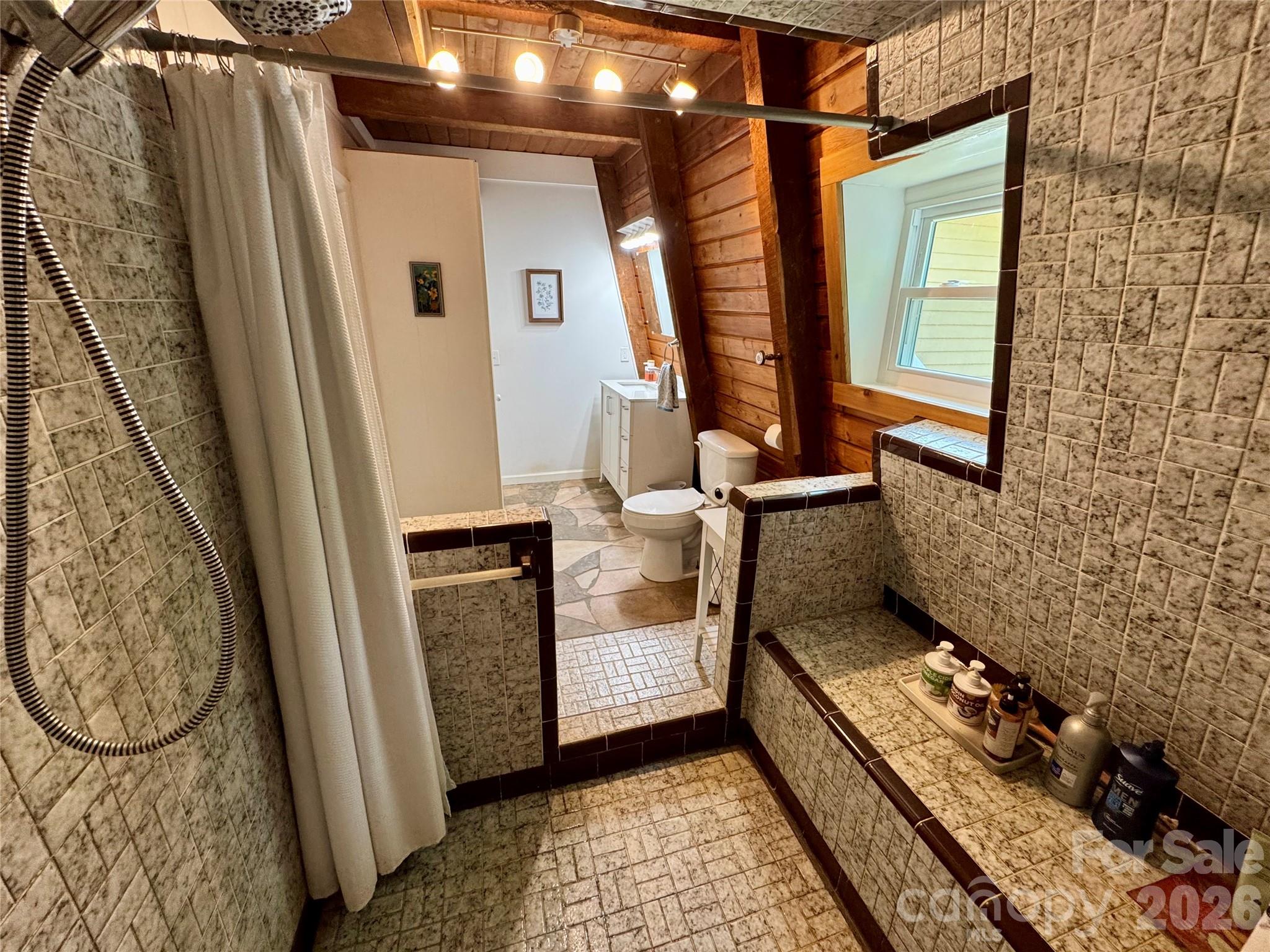 282 Calhoun Trail Rutherfordton, NC 28139 - Photo 19 of 48 a bathroom with a toilet a mirror and shower