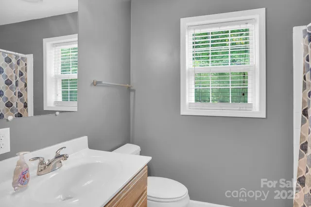 a bathroom with a sink a toilet and a window