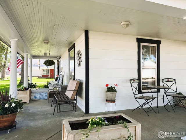 a building outdoor space with patio furniture