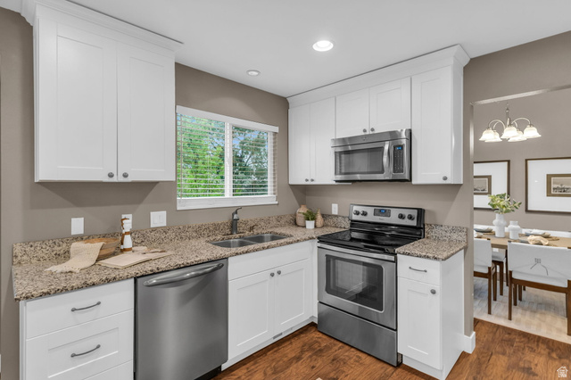 11976 Woodridge Road Sandy, UT 84094 - Photo 6 of 40 Modern kitchen with white cabinetry and stainless steel appliances