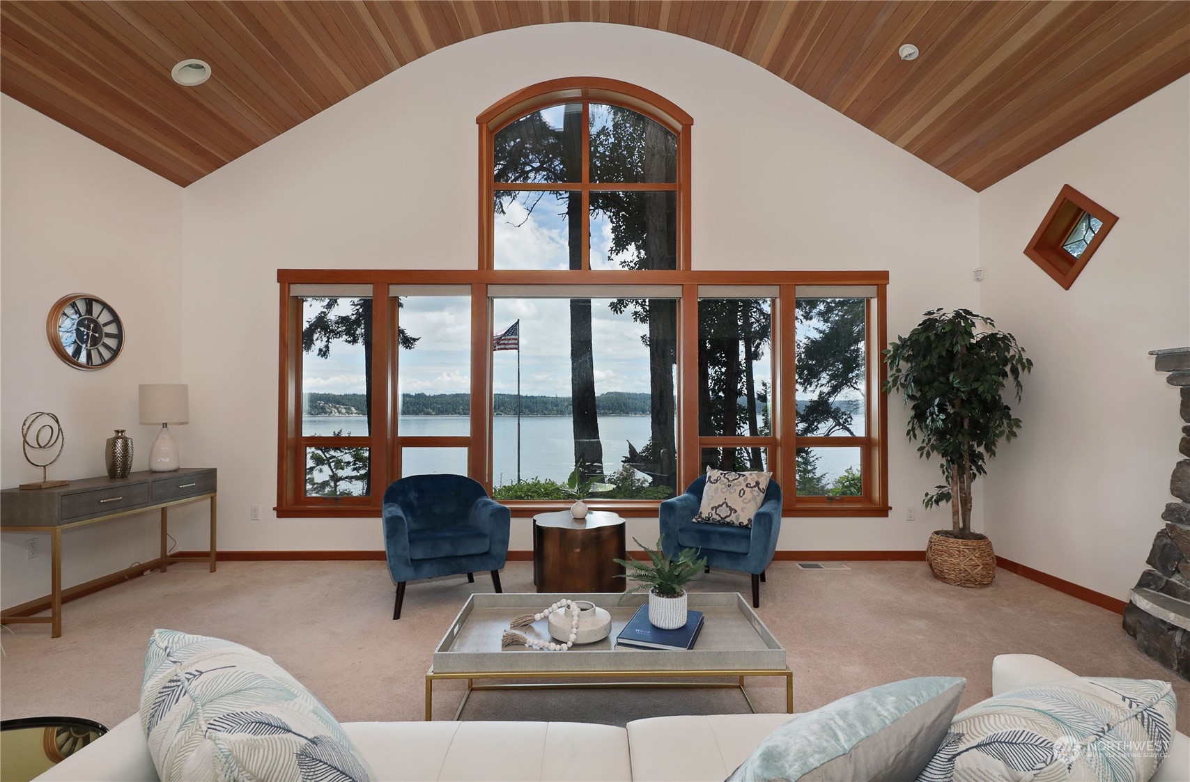 1292 Dines Point Road Greenbank, WA 98253 - Photo 7 of 40 a living room with furniture and floor to ceiling window