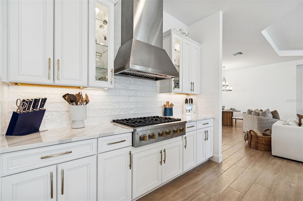 4848 Rosatti Road Wesley Chapel, FL 33543 - Photo 32 of 90 a kitchen with stainless steel appliances white cabinets a stove a sink and a refrigerator