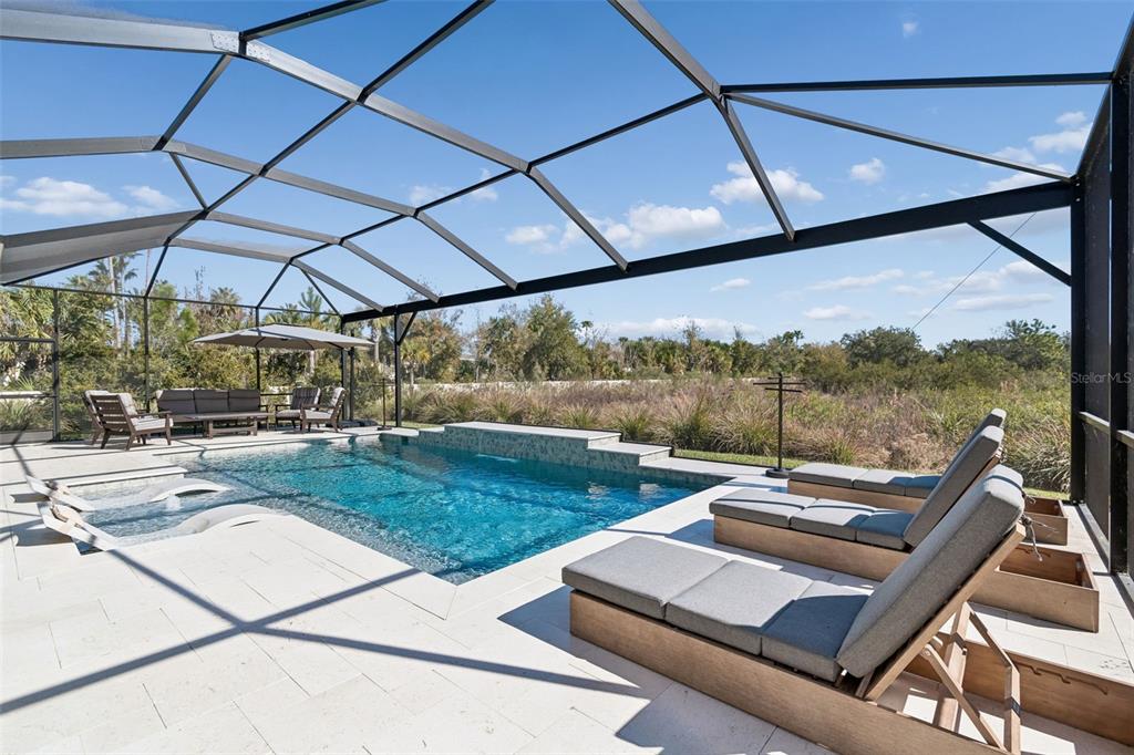 4848 Rosatti Road Wesley Chapel, FL 33543 - Photo 58 of 90 a view of a patio with a table and chairs under an umbrella