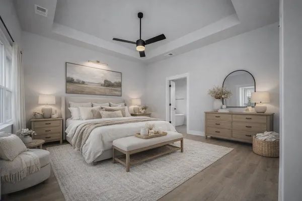 a bedroom with bed and window