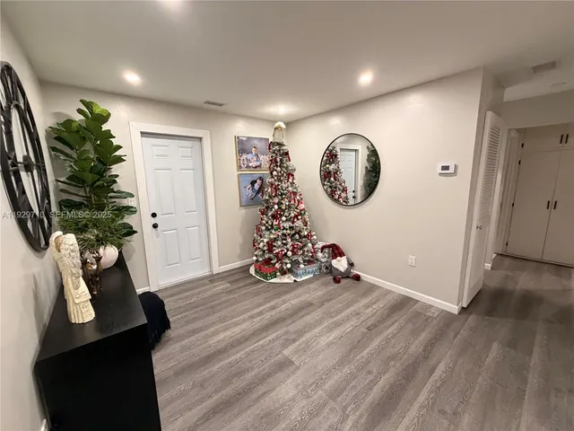 wooden floor with a potted plant in front of it