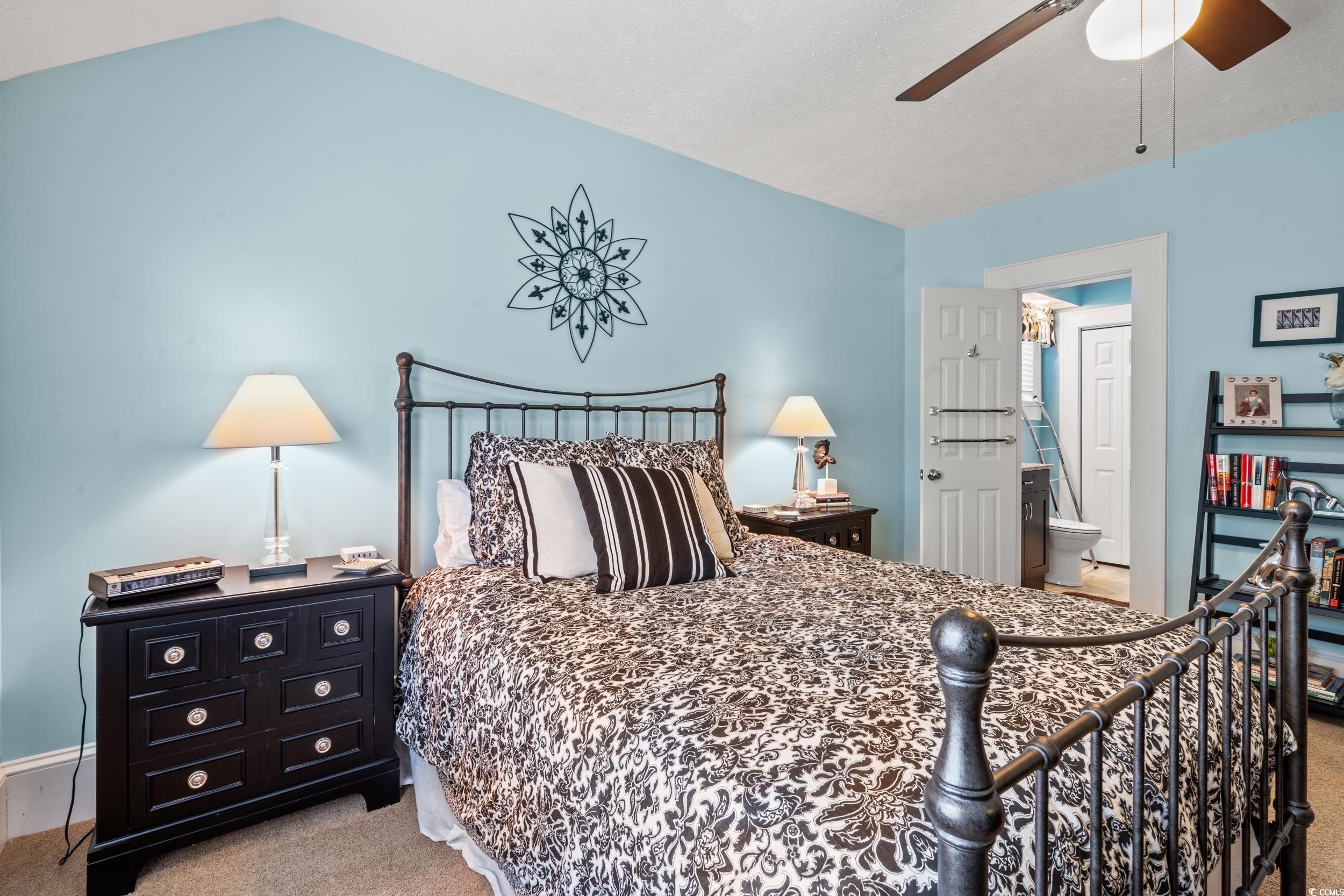 700 Lakeside Drive Conway, SC 29526 - Photo 22 of 40 Bedroom featuring light carpet, a ceiling fan, and connected bathroom