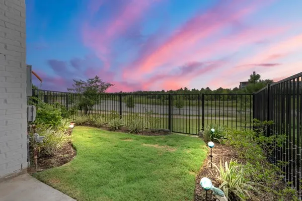 a garden view with a play ground