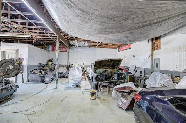 a view of a storage room with gym equipment