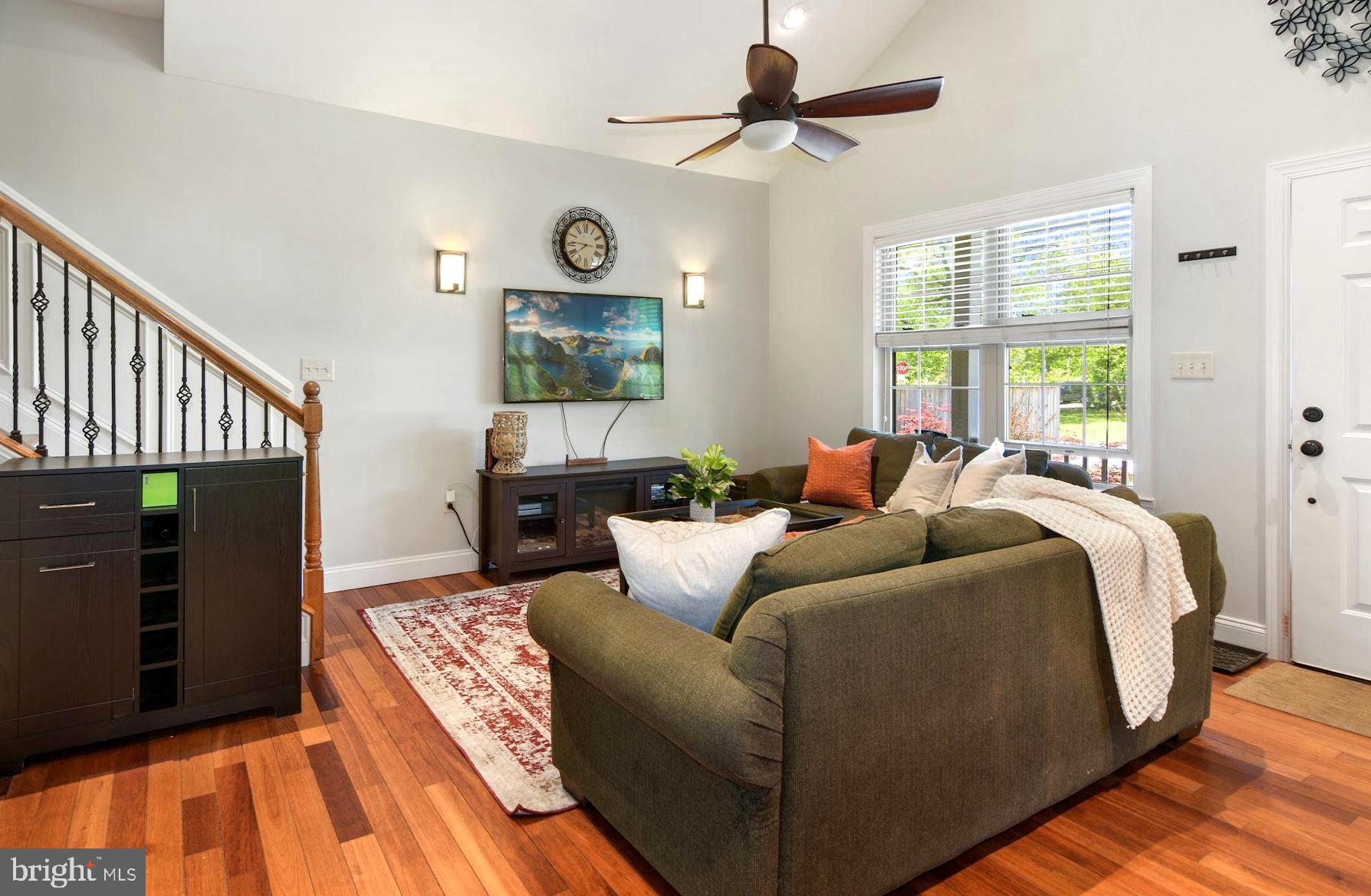Entry into Vaulted Great Room . Bombay Ceiling Fan