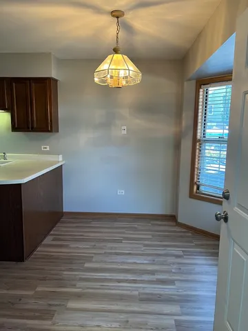 a view of a kitchen with a sink and dishwasher in wooden floor