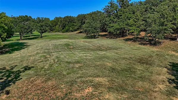 a view of a field with trees in the background