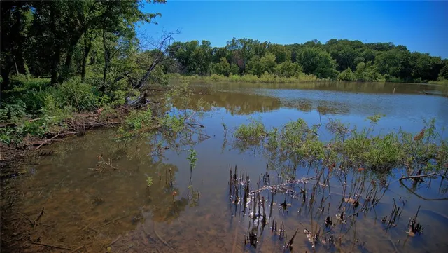 a view of lake with green space