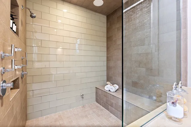 a bathroom with a bathtub