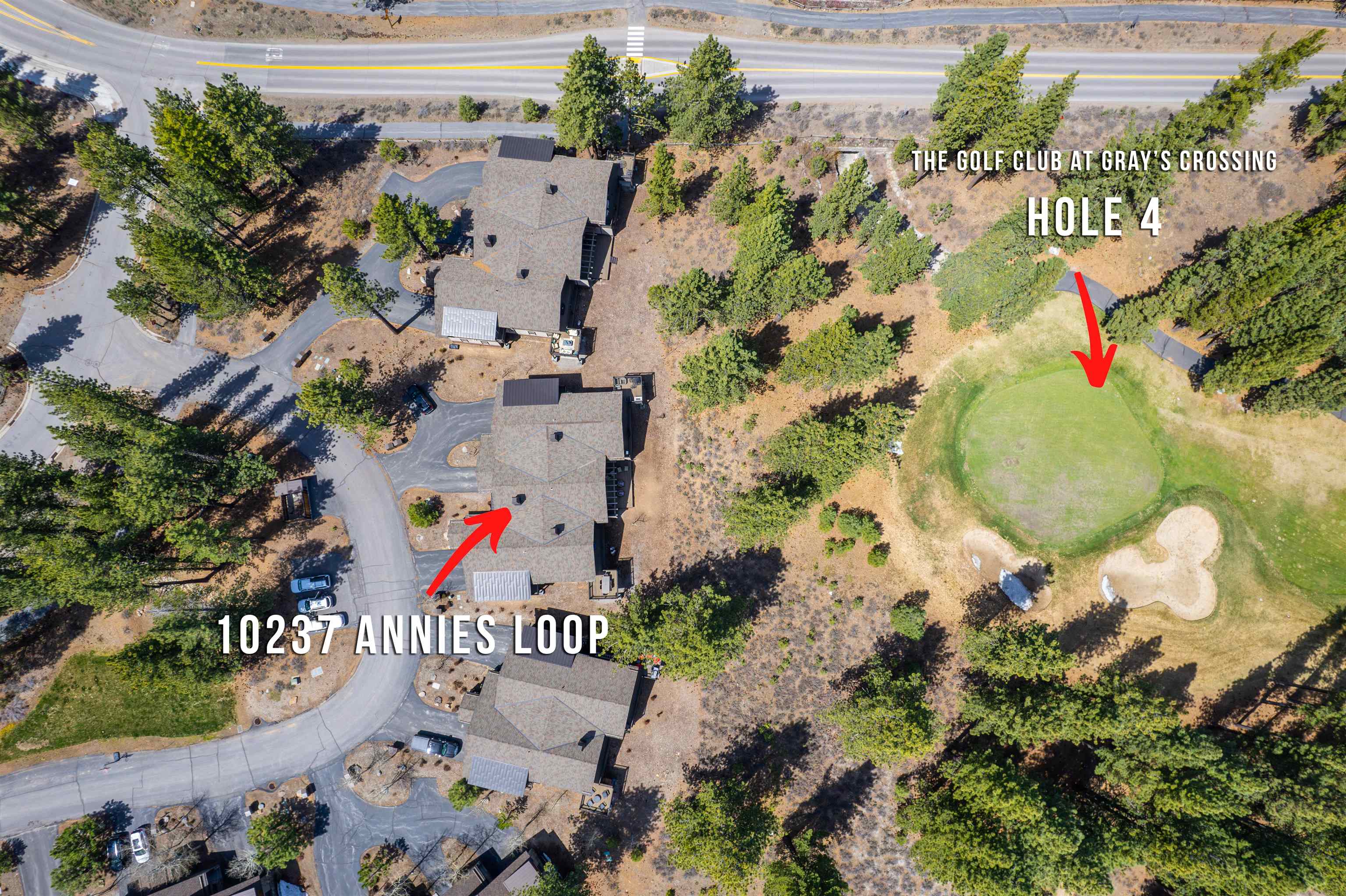 10237 Annies Loop, Unit A5 Truckee, CA 96161 - Photo 9 of 11 an aerial view of a house with a yard and a large tree