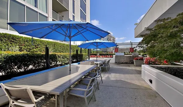 a outdoor view with a sitting space