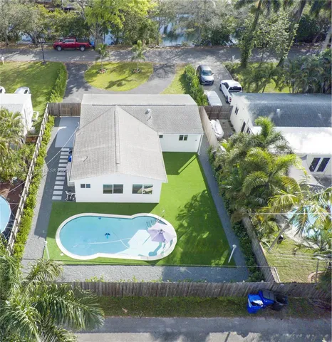 a view of swimming pool with a garden