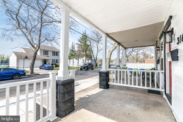 a view of a building from a porch