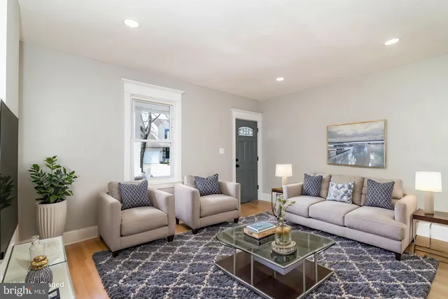 a living room with furniture potted plant and a window