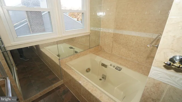 a bathroom with a bathtub