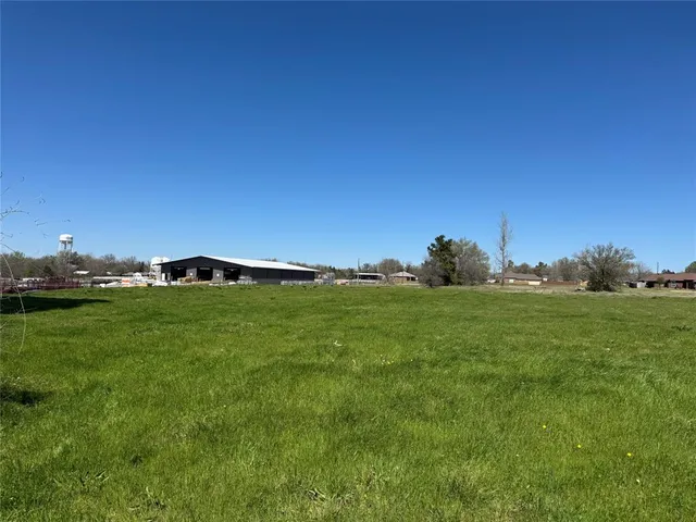 a yard with trees in the background