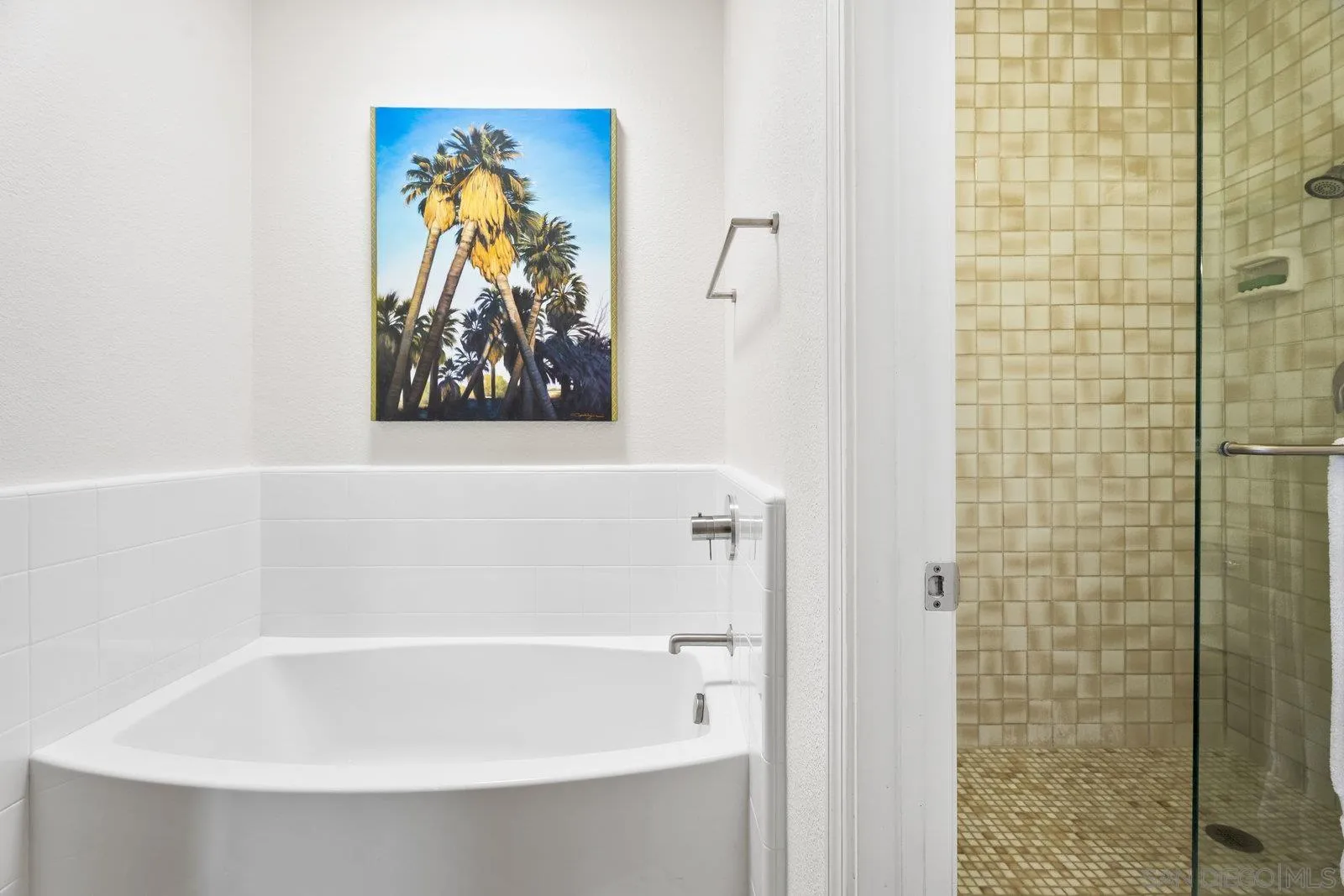 4604 Desert Vista Drive Borrego Springs, CA 92004 - Photo 20 of 41 a bathroom with a painting on the wall and a bathtub