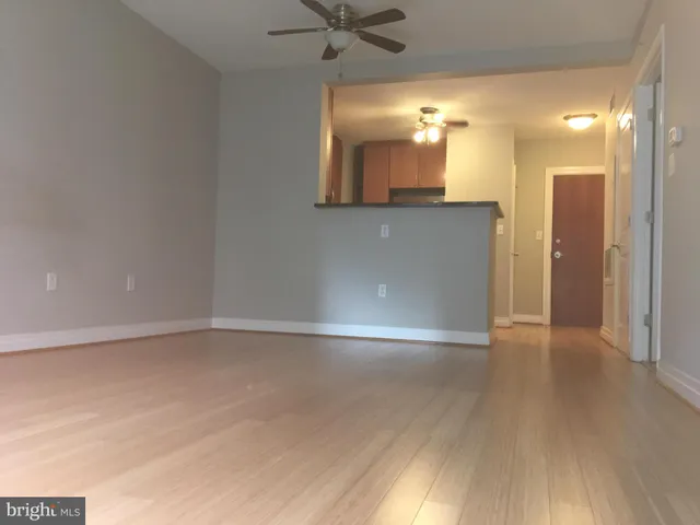 a view of a room with a mirror