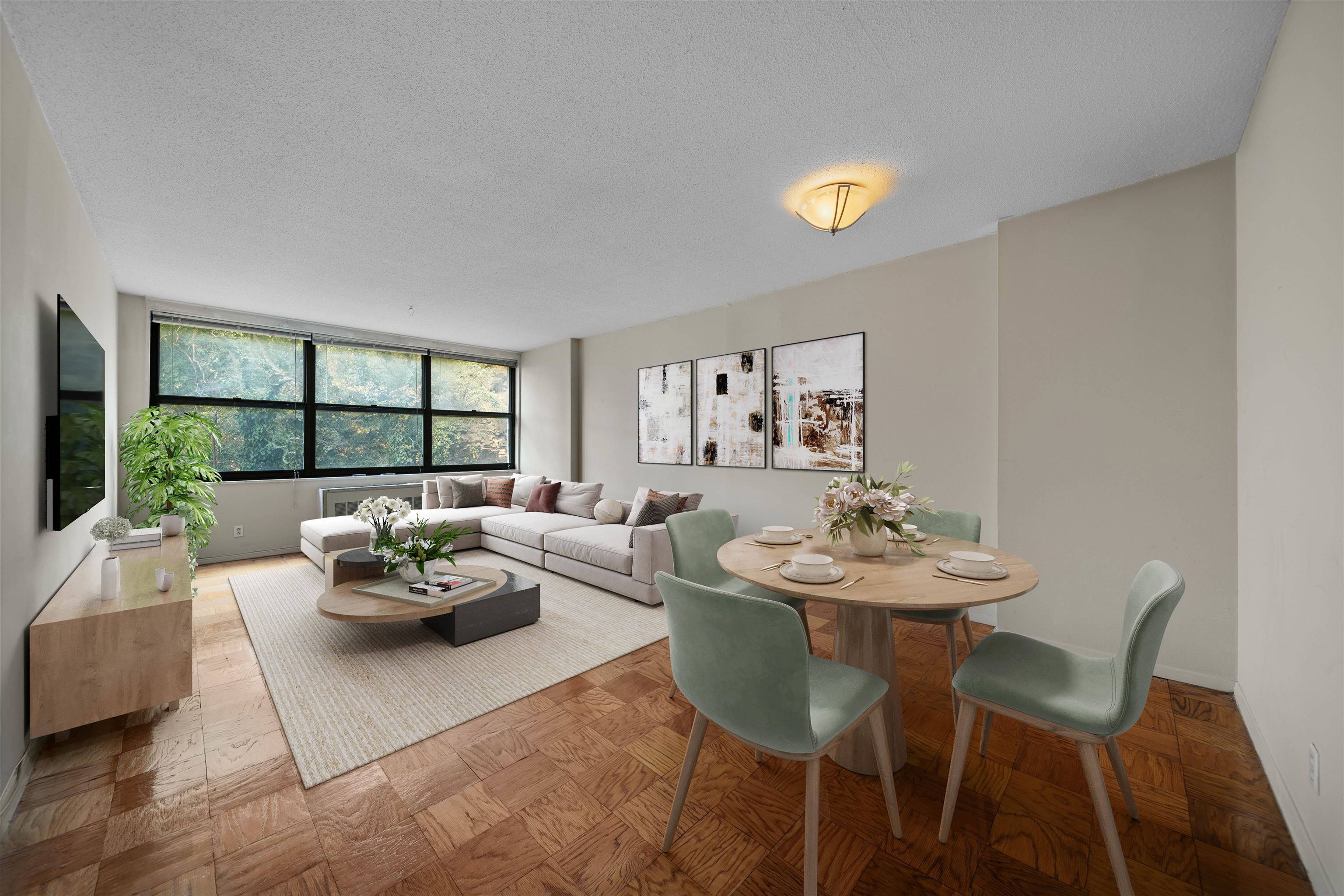 a living room with furniture and a window