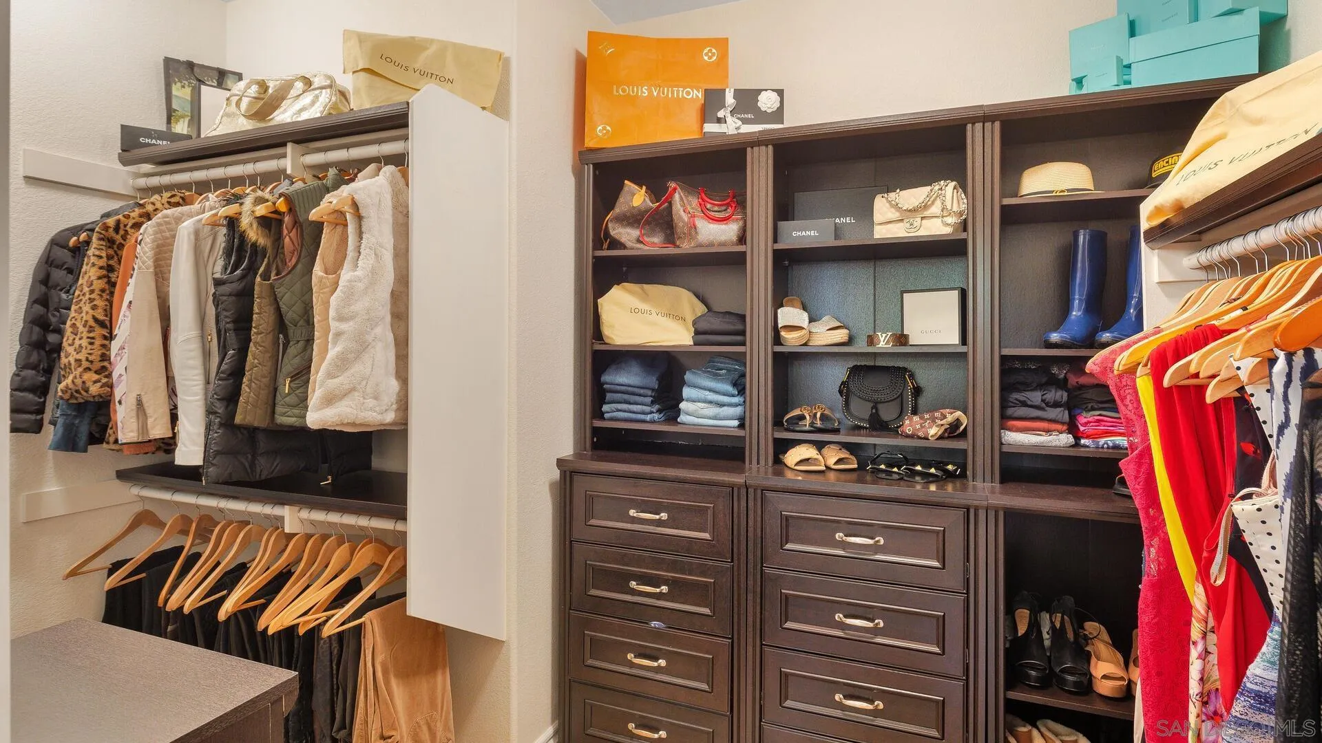 694 Rihely Place Encinitas, CA 92024 - Photo 17 of 31 a view of walk in closet with clothes and shoes