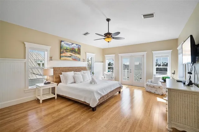 a bedroom with a bed and furniture