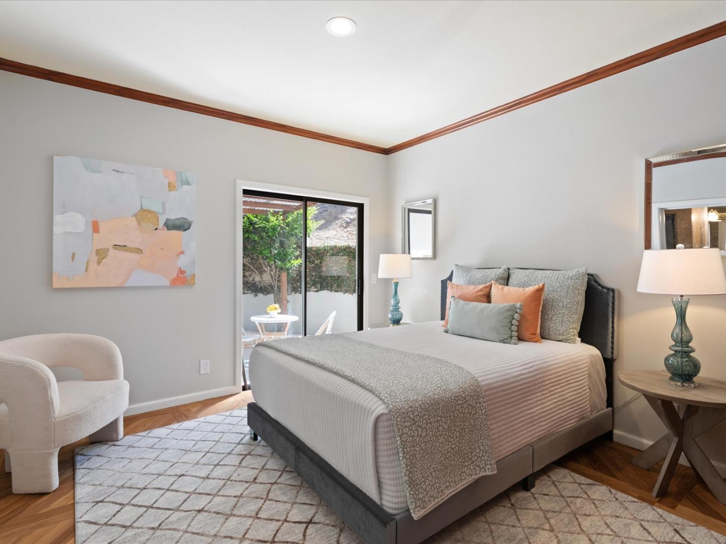 1 Lewis Ranch Road San Carlos, CA 94070 - Photo 42 of 94 a bedroom with a bed and a lamp on dresser