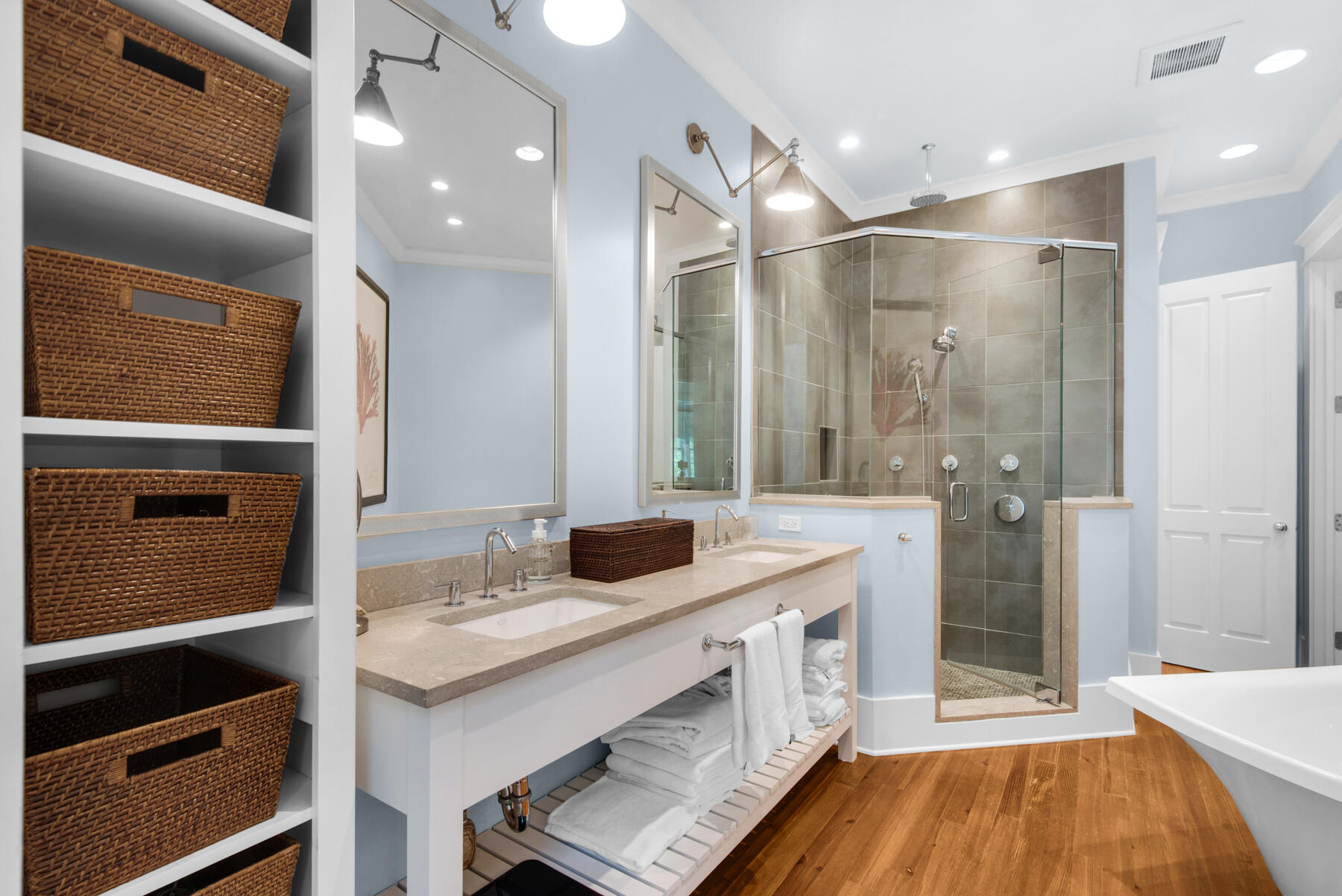 9 Tidepool Lane Inlet Beach, FL 32461 - Photo 45 of 86 a bathroom with a sink a mirror and a shower