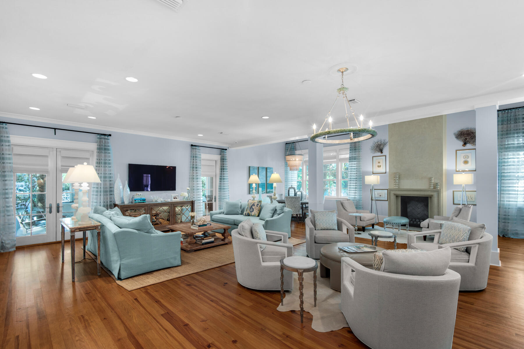 9 Tidepool Lane Inlet Beach, FL 32461 - Photo 10 of 86 a living room with fireplace furniture and a wooden floor