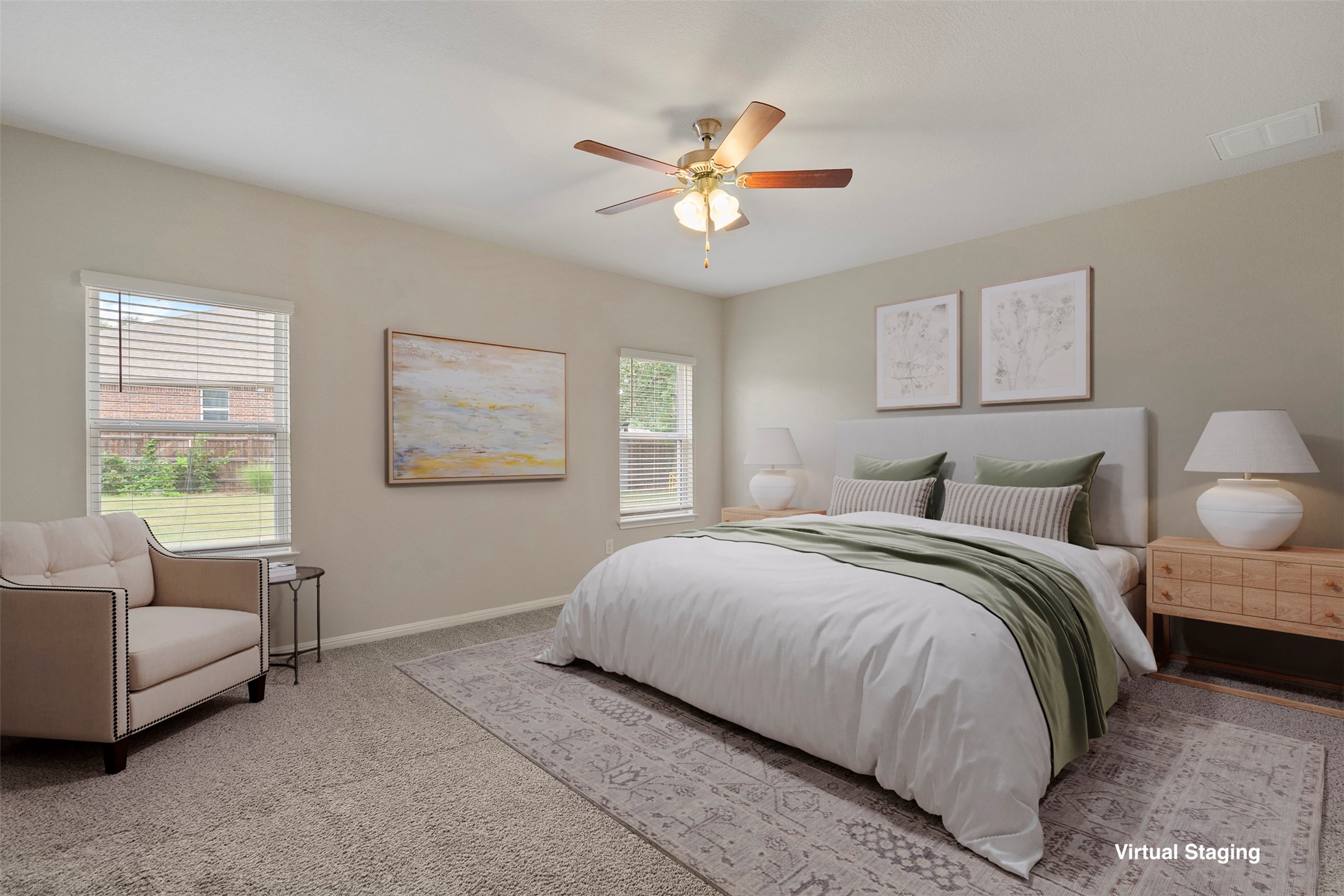 4125 Buffalo Ford Road Georgetown, TX 78628 - Photo 8 of 28 Bedroom with light colored carpet and ceiling fan